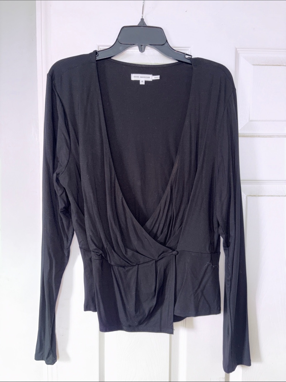 Boho Wrap-Front Long Sleeve Top - Black